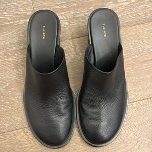The row black leather mules